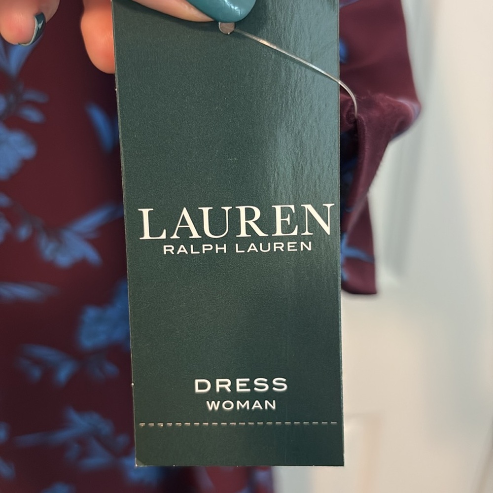 Lauren Ralph Lauren Floral Dress Women Petite Floral Print Dress, Plum and Blue - Picture 6 of 9